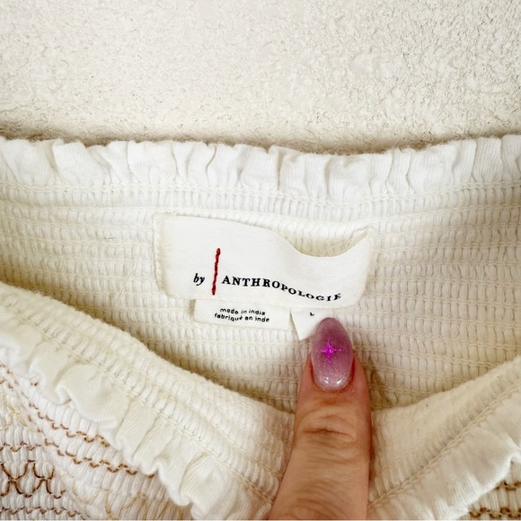 Anthropologie White and Gold Embroidered Blouse - Picture 3 of 7